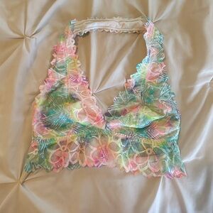 VS PINK tie dye pastel halter lace bralette